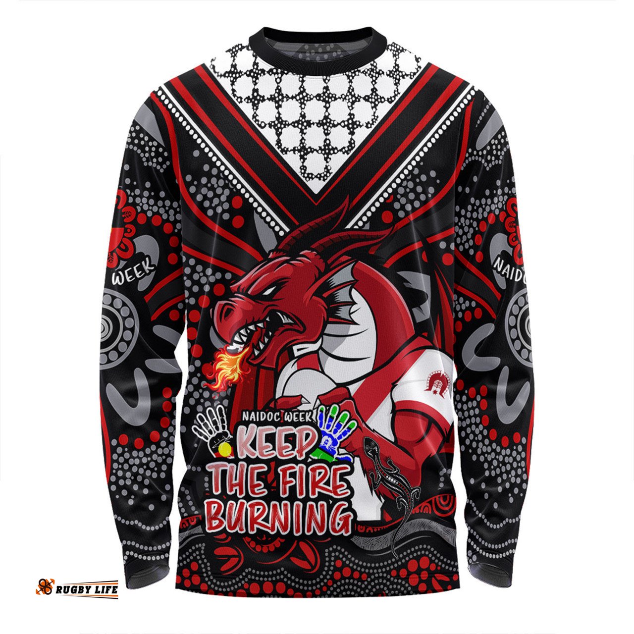 St. George Illawarra Dragons Long Sleeve T-shirt Aboriginal Inspired Naidoc Week Custom For Die Hard Fan Supporters