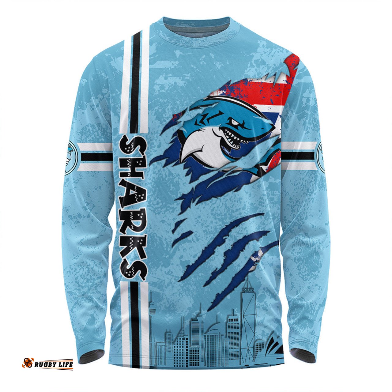 Cronulla-Sutherland Sharks Long Sleeve T-shirt - Happy Australia Day Flag Scratch Style