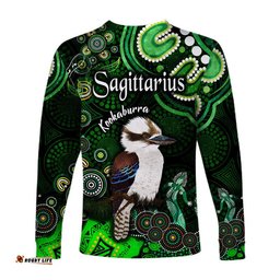 Australian Astrology Long Sleeve T-shirt Sagittarius Kookaburra Zodiac Aboriginal Green