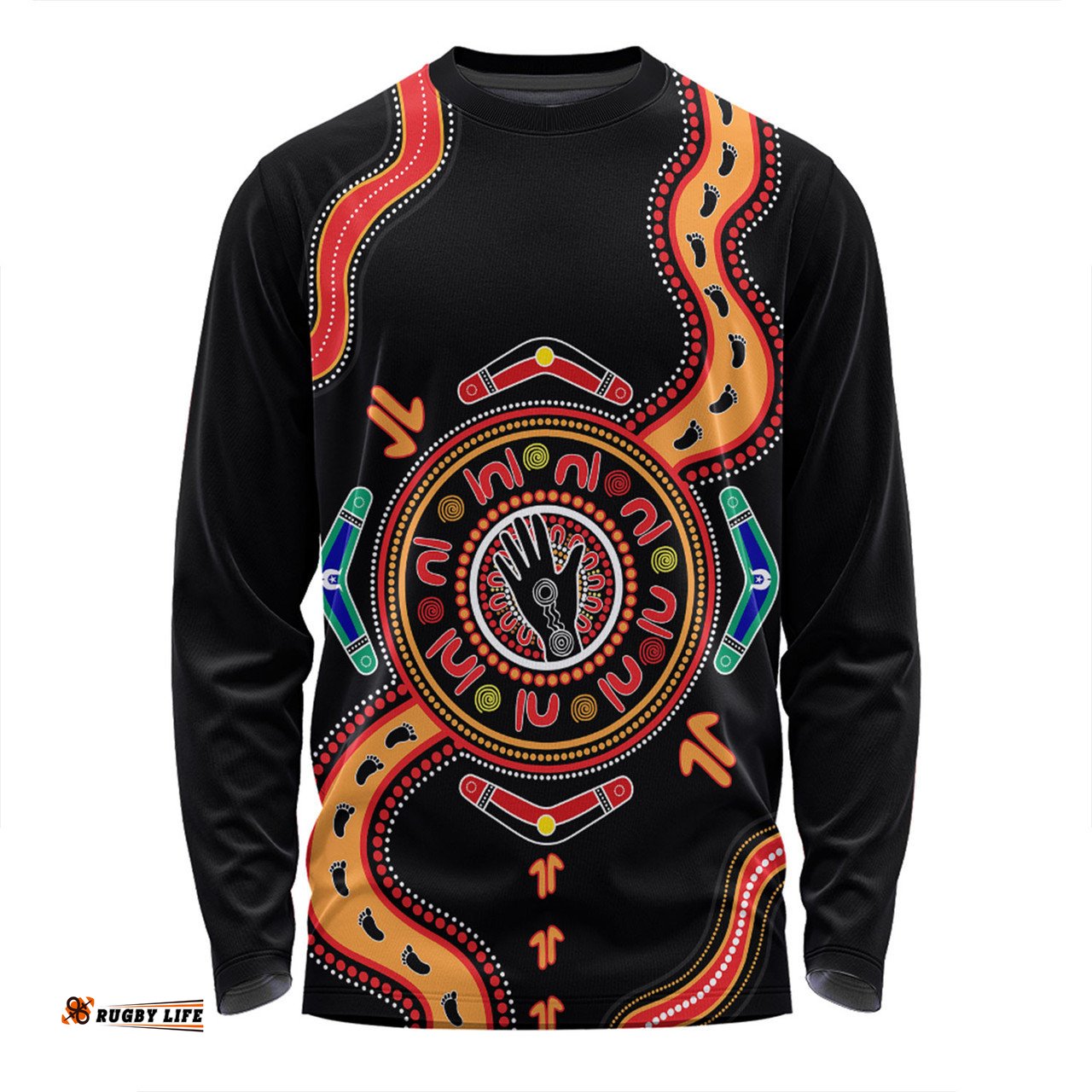 Australia Long Sleeve T-shirt Aboriginal Inspired Meeting Place Style Of Dot Painting