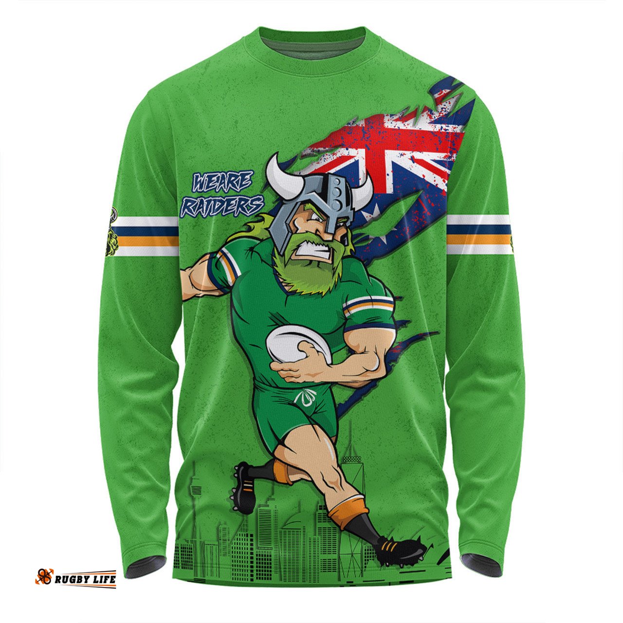 Canberra Raiders Long Sleeve T-shirt Custom For Die Hard Fan Australia Flag Scratch Style