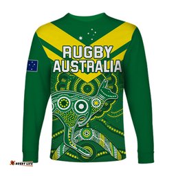 Australia Rugby Long Sleeve T-shirt Kangaroos Boomerang Aboriginal