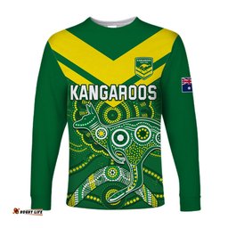 Australia Rugby Long Sleeve T-shirt Kangaroos Boomerang Aboriginal