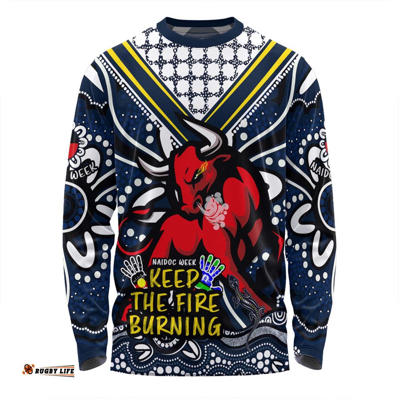 North Queensland Cowboys Long Sleeve T-shirt Aboriginal Inspired Naidoc Week Custom For Die Hard Fan Supporters