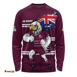 Manly Warringah Sea Eagles Long Sleeve T-shirt Custom For Die Hard Fan Australia Flag Scratch Style