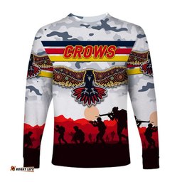 Adelaide Crows ANZAC Long Sleeve T-shirt Simple Style White