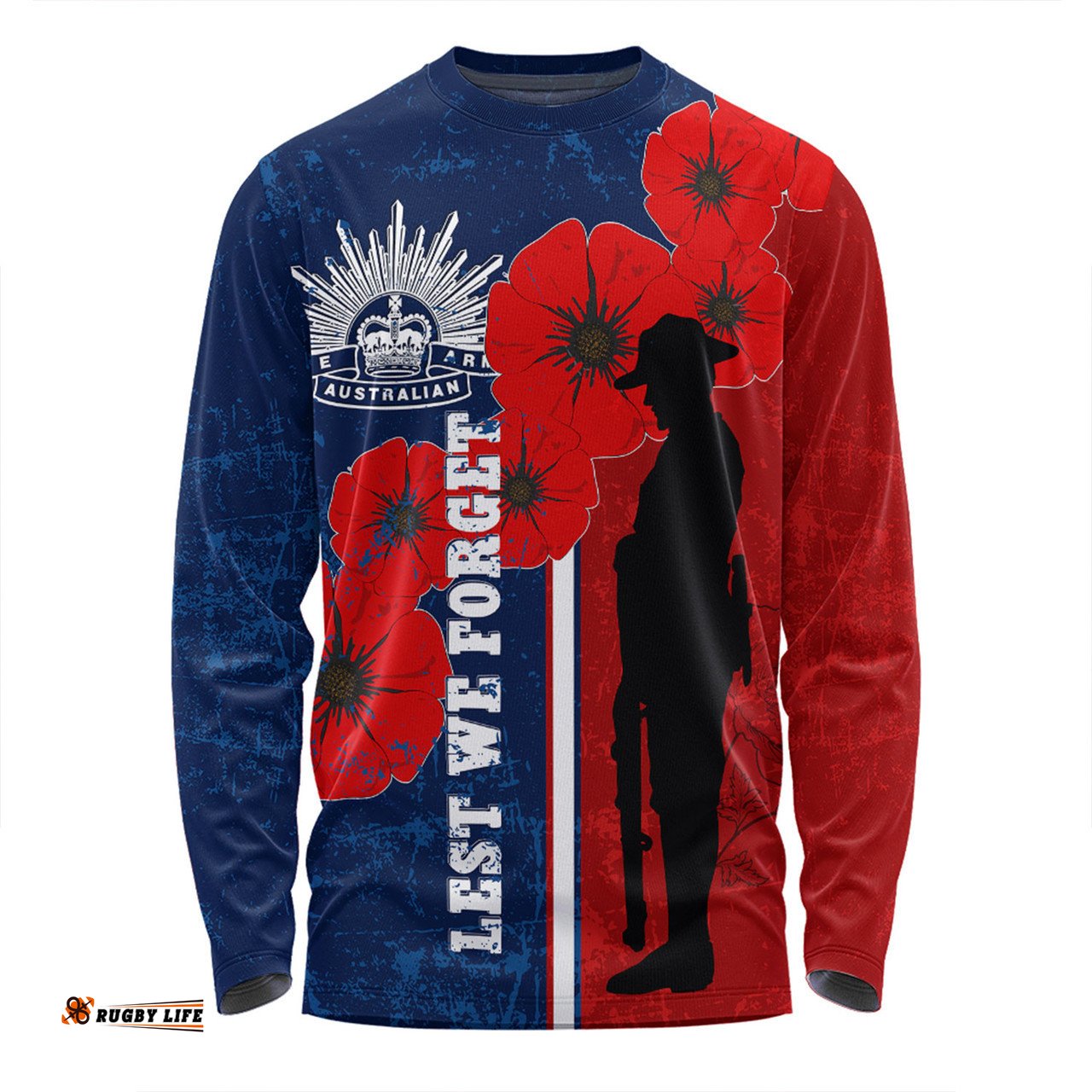 Australia Anzac Day Long Sleeve T-shirt - Lest We Forget Remebrance Day (Blue) Long Sleeve T-shirt