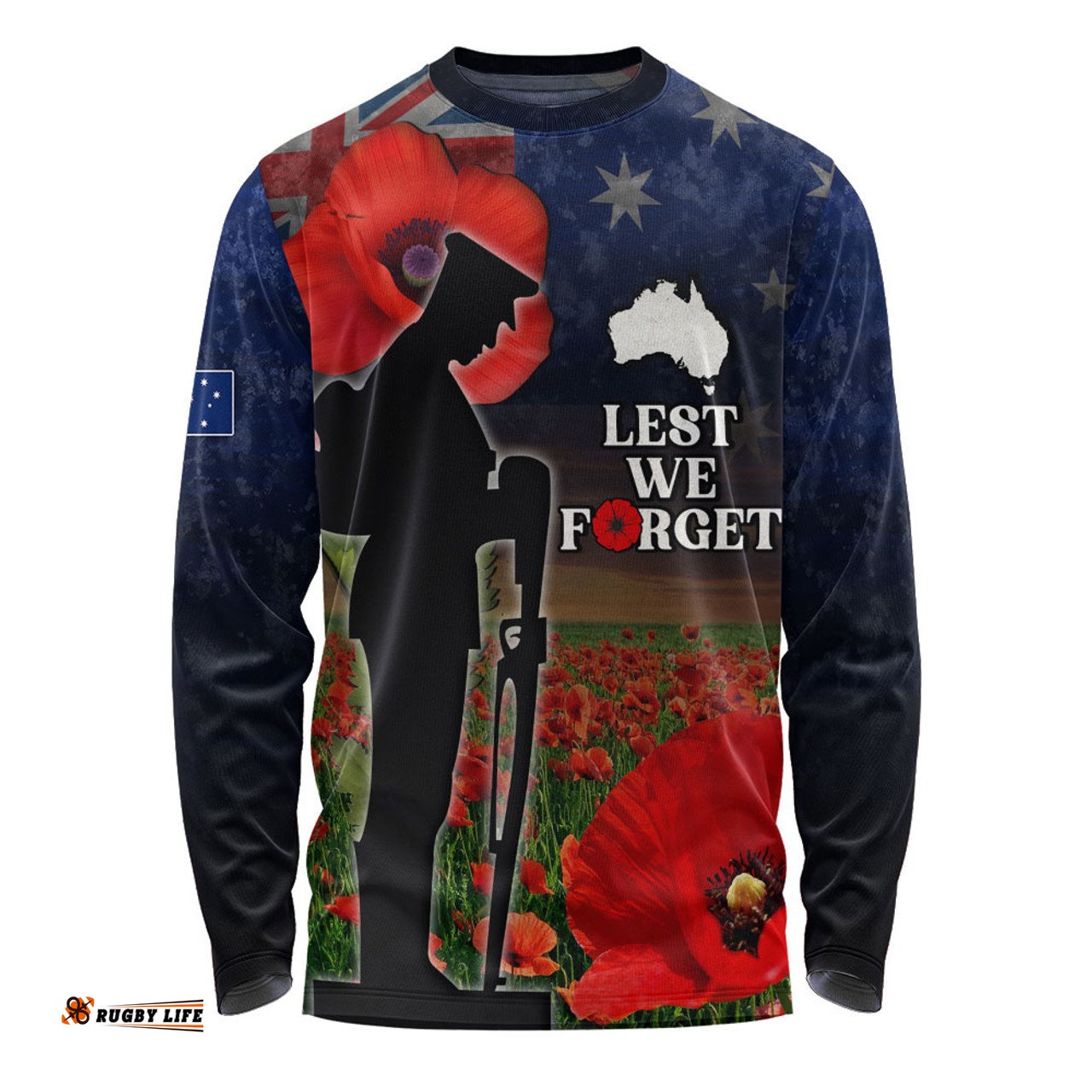 Australia Long Sleeve T-shirt - Custom Anzac Day Lest We Forget Red Poppies