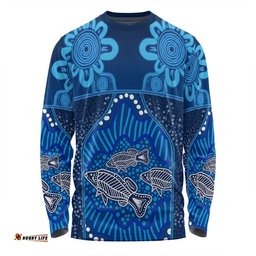 Australia Aboriginal Custom Long Sleeve T-shirt - Blue Aboriginal Dot With Fish Personalised Photo Long Sleeve T-shirt