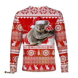 Australia Long Sleeve T-shirt Koala Aboriginal Painting Merry Christmas