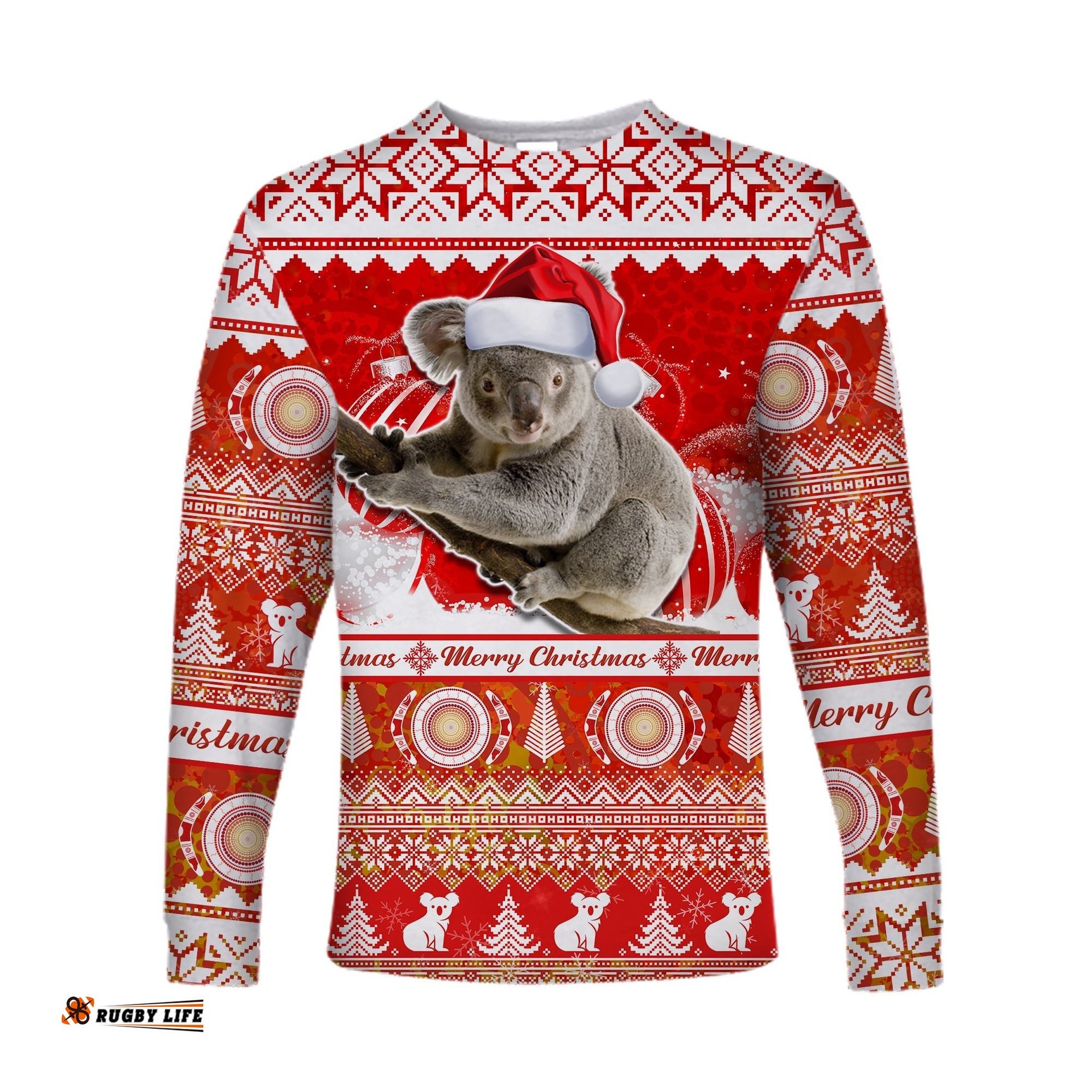 Australia Long Sleeve T-shirt Koala Aboriginal Painting Merry Christmas