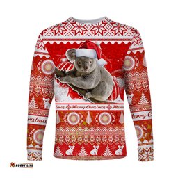 Australia Long Sleeve T-shirt Koala Aboriginal Painting Merry Christmas