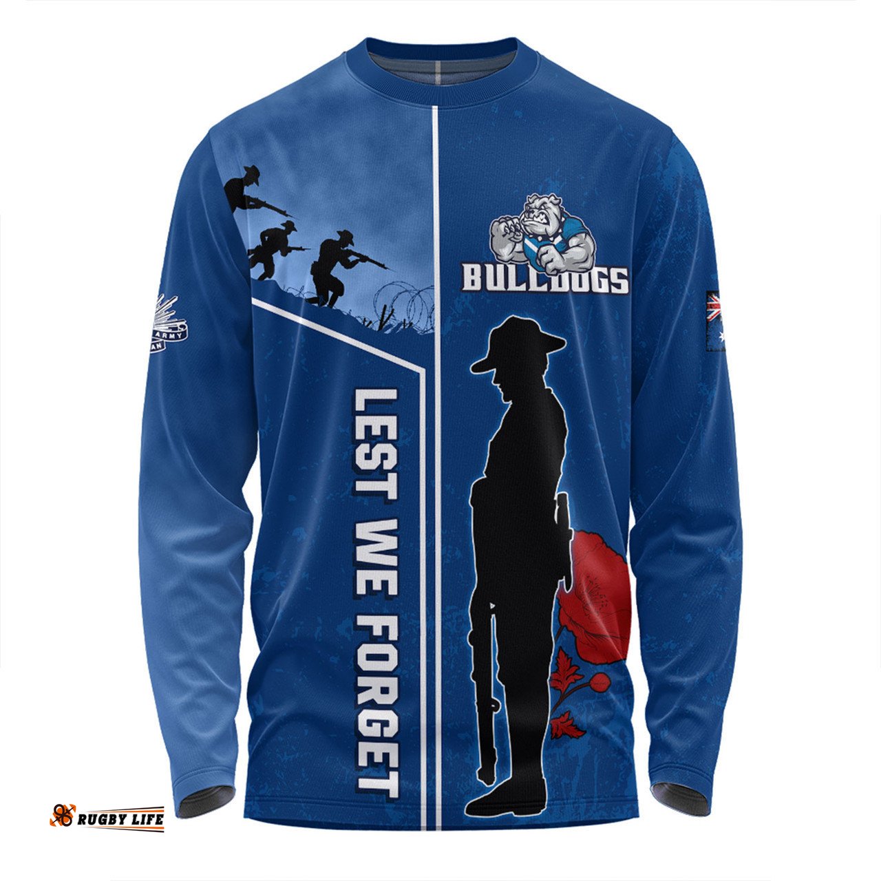 Canterbury-Bankstown Bulldogs Long Sleeve T-shirt - Anzac Day Lest We Forget Poppy