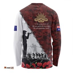 Australia Long Sleeve T-shirt - Anzac Day Poppy Flower And Barbed Wire