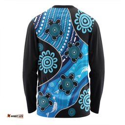 Australia Long Sleeve T-shirt Aboriginal Inspired Dreamtime River And Turtles Dot Art Painting