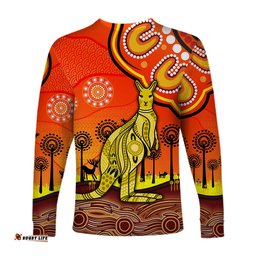 Aboriginal Art Kangaroo Long Sleeve T-shirt Indigenous Unique Orange