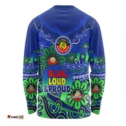 Australia Long Sleeve T-shirt Naidoc Week Torres Strait Symbol With Aboriginal Pattern Inspired Blue