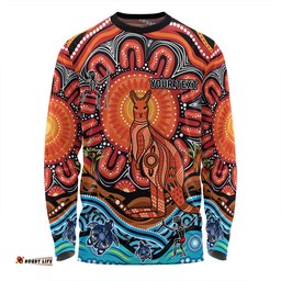 Australia Long Sleeve T-shirt Aboriginal Inspired Kangaroo Dreaming Dot Painting Pattern