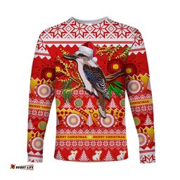 Australia Long Sleeve T-shirt Kookaburra Mix Golden Wattle Aboriginal Art Merry Christmas