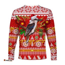 Australia Long Sleeve T-shirt Kookaburra Mix Golden Wattle Aboriginal Art Merry Christmas