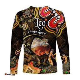 Australian Astrology Long Sleeve T-shirt Leo Dragon Lizard Zodiac Aboriginal Gold