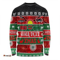South Sydney Rabbitohs Aboriginal Custom Long Sleeve T-shirt - Indigenous Knitted Ugly Xmas Style Long Sleeve T-shirt