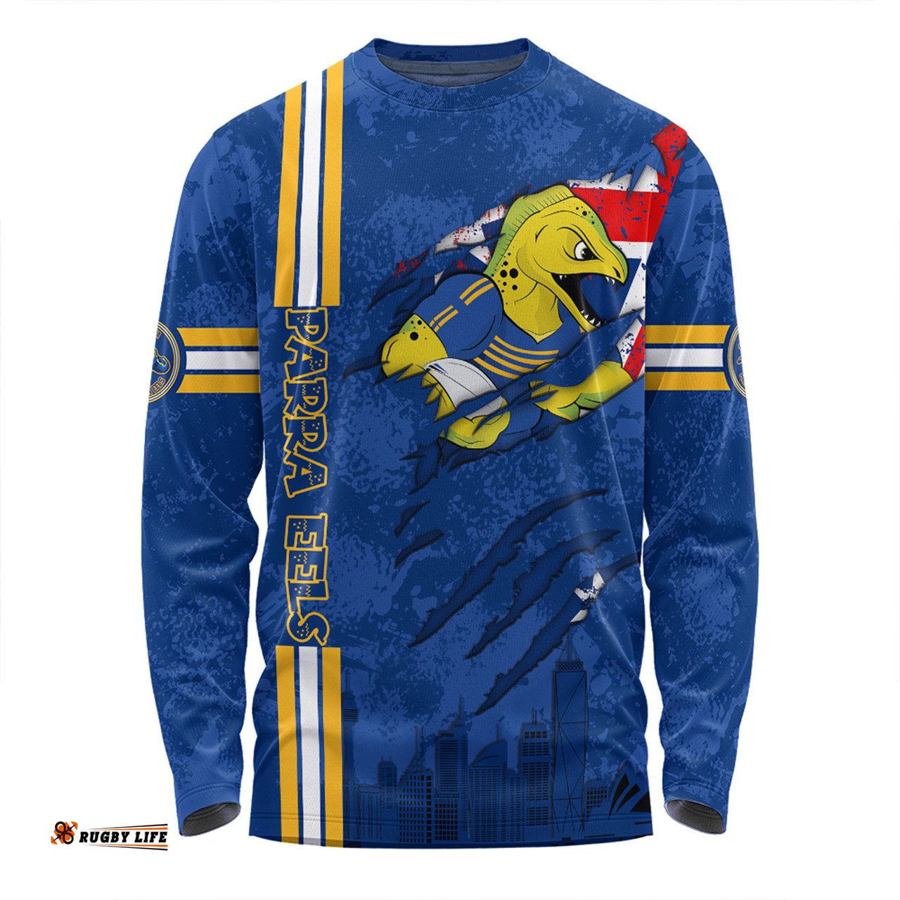 Parramatta Eels Long Sleeve T-shirt - Happy Australia Day Flag Scratch Style