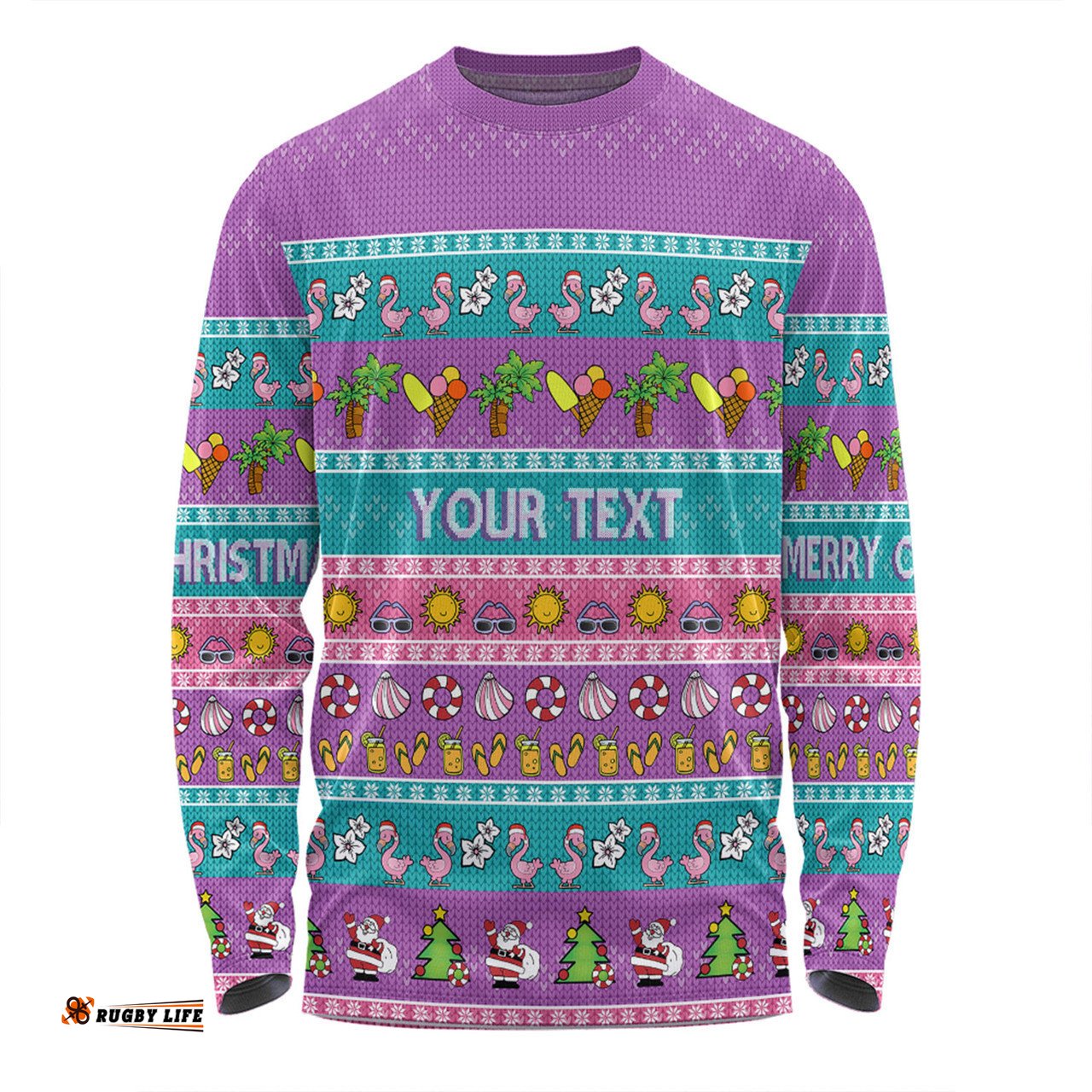 Australia Christmas Custom Long Sleeve T-shirt - Aussie Christmas Flamingo Summer Vibes Purple Long Sleeve T-shirt