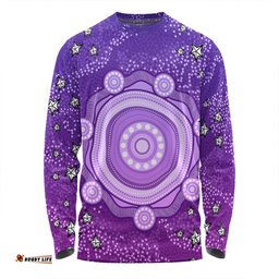 Australia Aboriginal Custom Long Sleeve T-shirt - Purple Dot Painting Art Washo Long Sleeve T-shirt