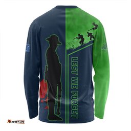 Canberra Raiders Long Sleeve T-shirt - Anzac Day Lest We Forget Poppy