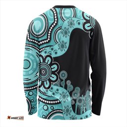 Australia Long Sleeve T-shirt Aboriginal Indigenous Dot Painting Turquoise