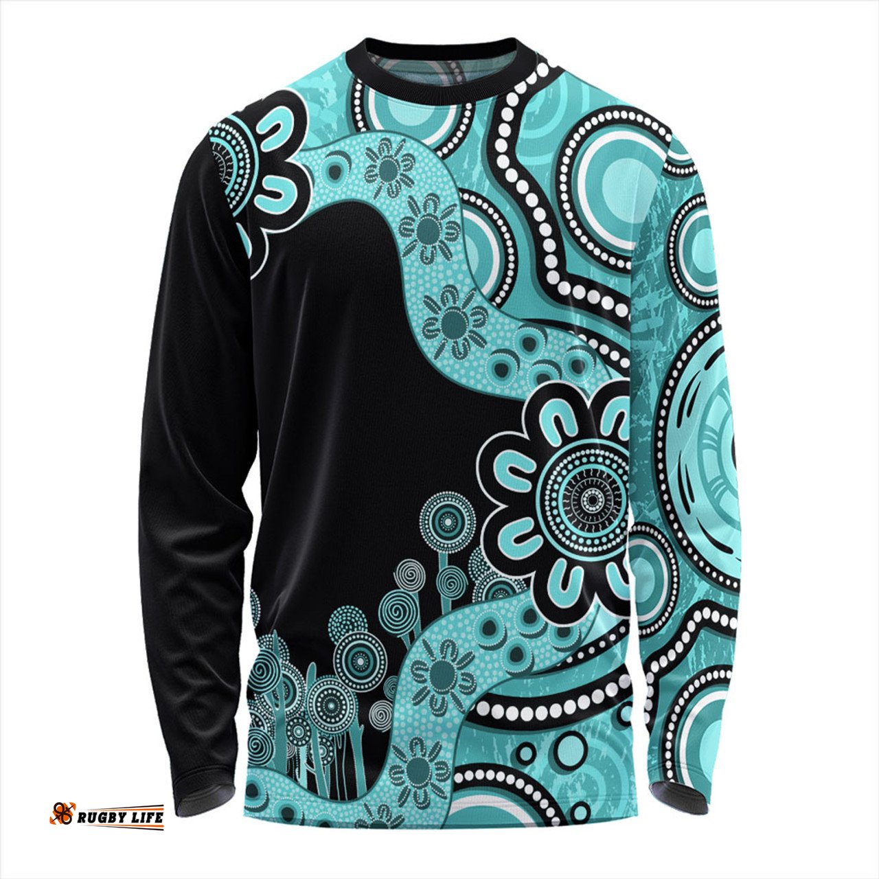 Australia Long Sleeve T-shirt Aboriginal Indigenous Dot Painting Turquoise