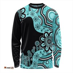 Australia Long Sleeve T-shirt Aboriginal Indigenous Dot Painting Turquoise