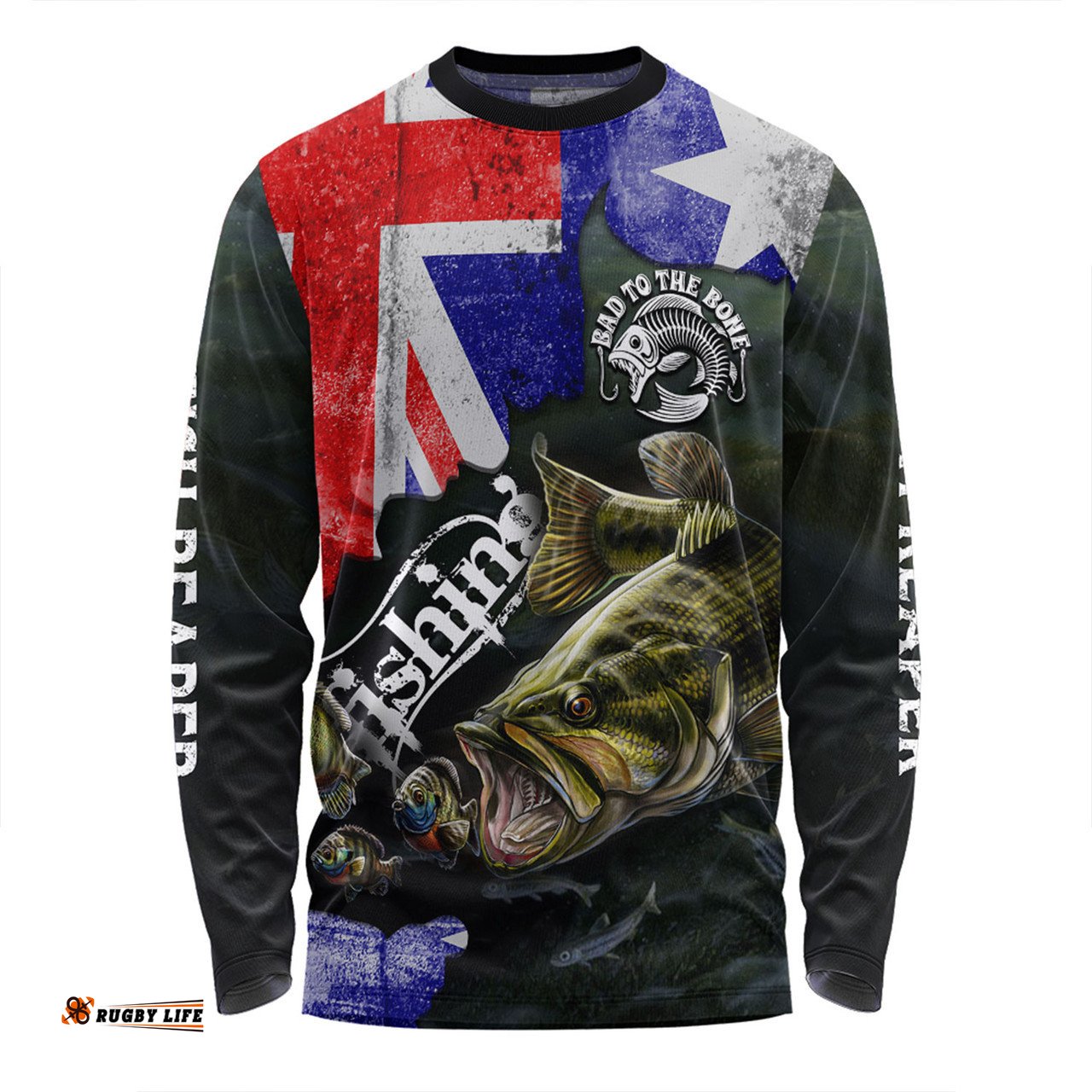 Australia Fishing Long Sleeve T-shirt - Bad To The Bone Fishing Australia Flag Vintage Long Sleeve T-shirt