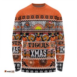 Wests Tigers Christmas Aboriginal Custom Long Sleeve T-shirt - Indigenous Knitted Ugly Xmas Style Long Sleeve T-shirt