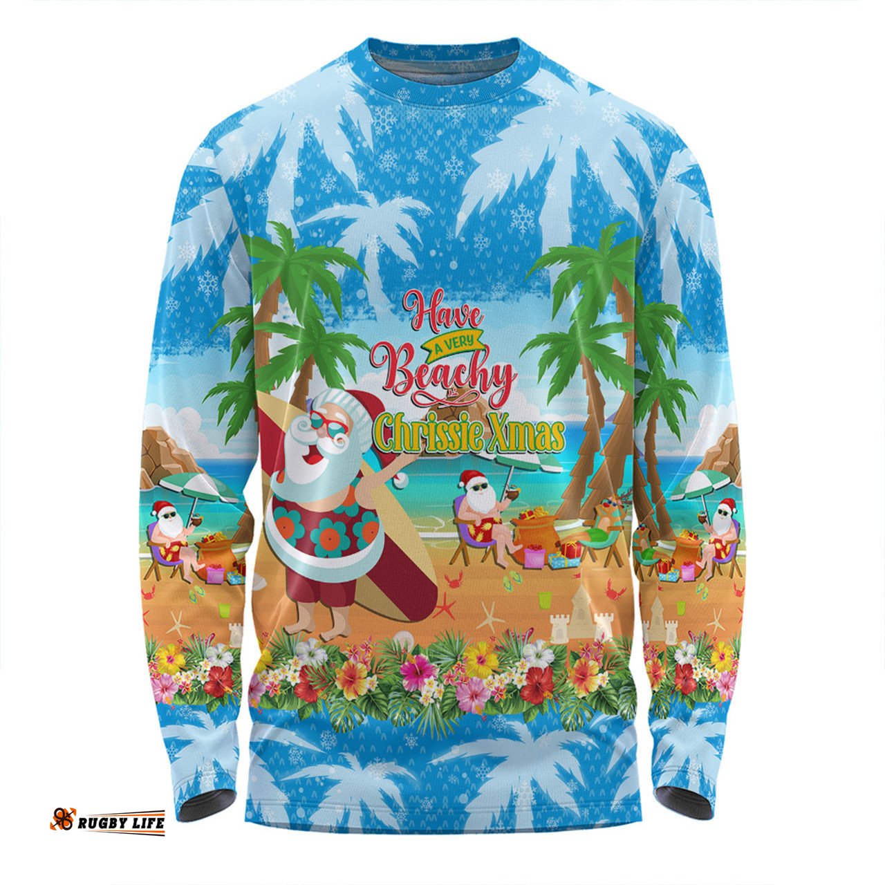 Australia Christmas Custom Long Sleeve T-shirt - Have A Very Beachy Chrissie Xmas Long Sleeve T-shirt