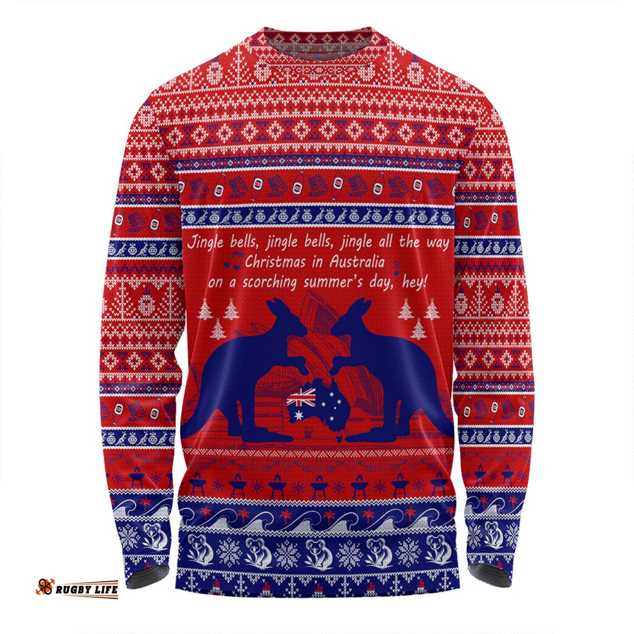 Australian Christmas Carol Christmas Long Sleeve T-shirt - Jingle Bells Ugly Style Long Sleeve T-shirt