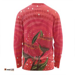 Australia Aboriginal Long Sleeve T-shirt - Red Aboriginal Art With Eucalyptus Flowers Long Sleeve T-shirt