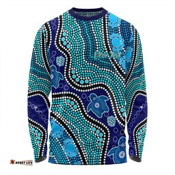 Australia Turtles Aboriginal Custom Long Sleeve T-shirt - Dreamtime River And Turtles Dot Art Painting Long Sleeve T-shirt