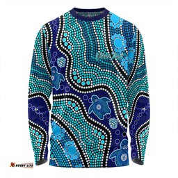 Australia Turtles Aboriginal Custom Long Sleeve T-shirt - Dreamtime River And Turtles Dot Art Painting Long Sleeve T-shirt