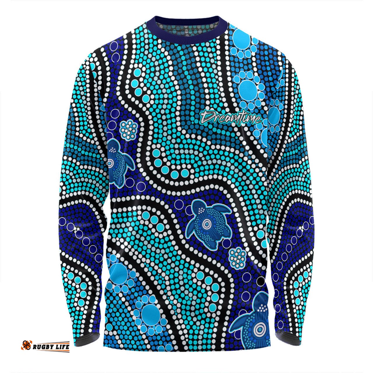 Australia Turtles Aboriginal Custom Long Sleeve T-shirt - Dreamtime River And Turtles Dot Art Painting Long Sleeve T-shirt