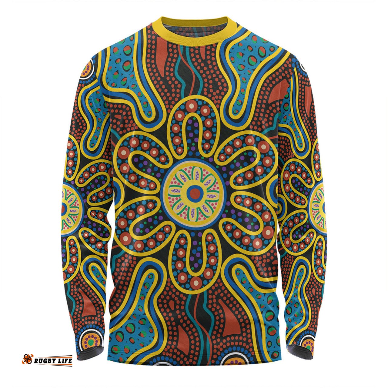 Australia Dot Painting Inspired Aboriginal Long Sleeve T-shirt - Aboriginal Dot Art Color Inspired Long Sleeve T-shirt