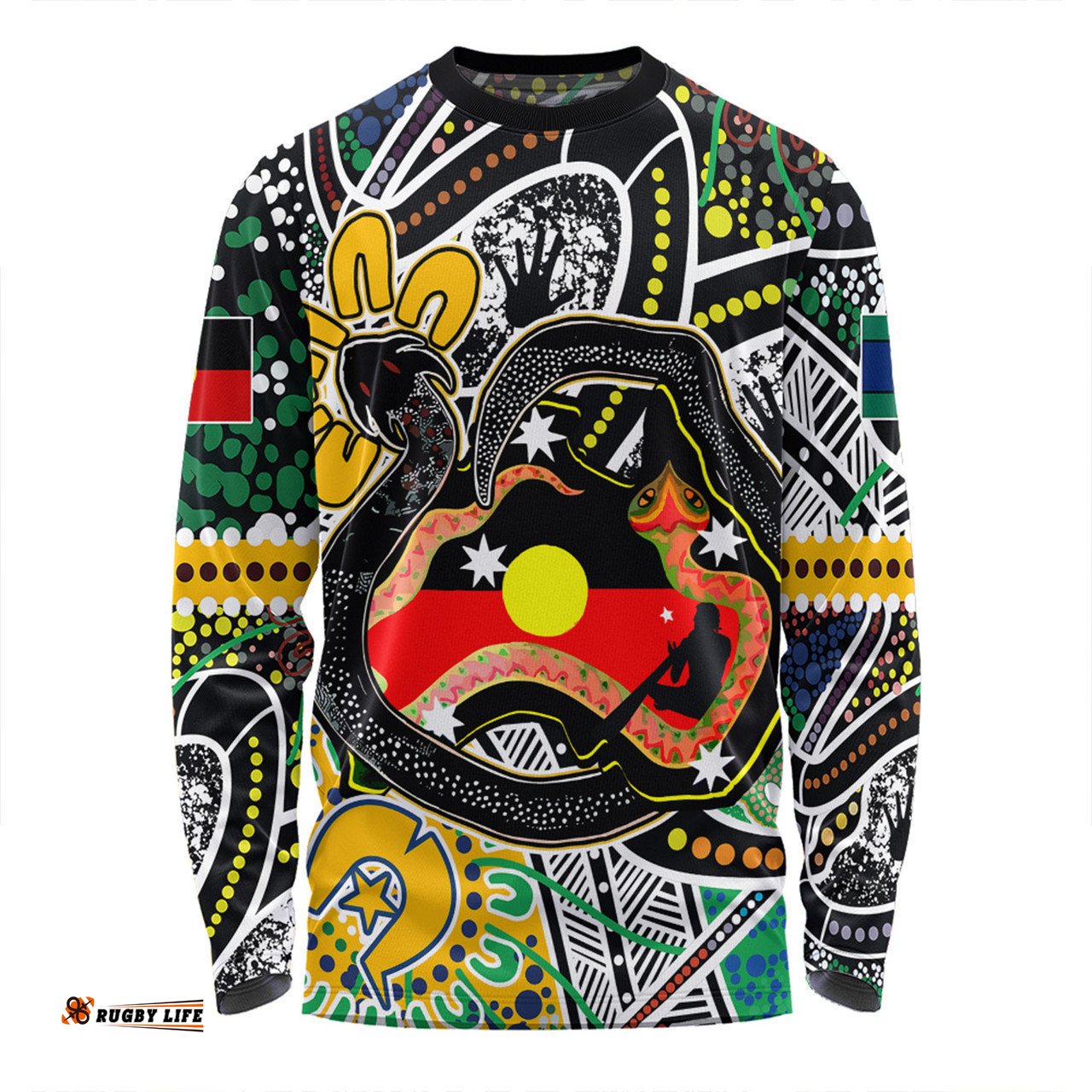 Australia Rainbow Serpent Aboriginal Long Sleeve T-shirt - Dreamtime Rainbow Serpent Creates Australia Long Sleeve T-shirt