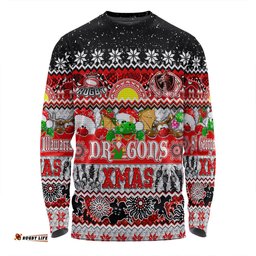 St. George Illawarra Dragons Christmas Aboriginal Custom Long Sleeve T-shirt - Indigenous Knitted Ugly Xmas Style Long Sleeve T-shirt