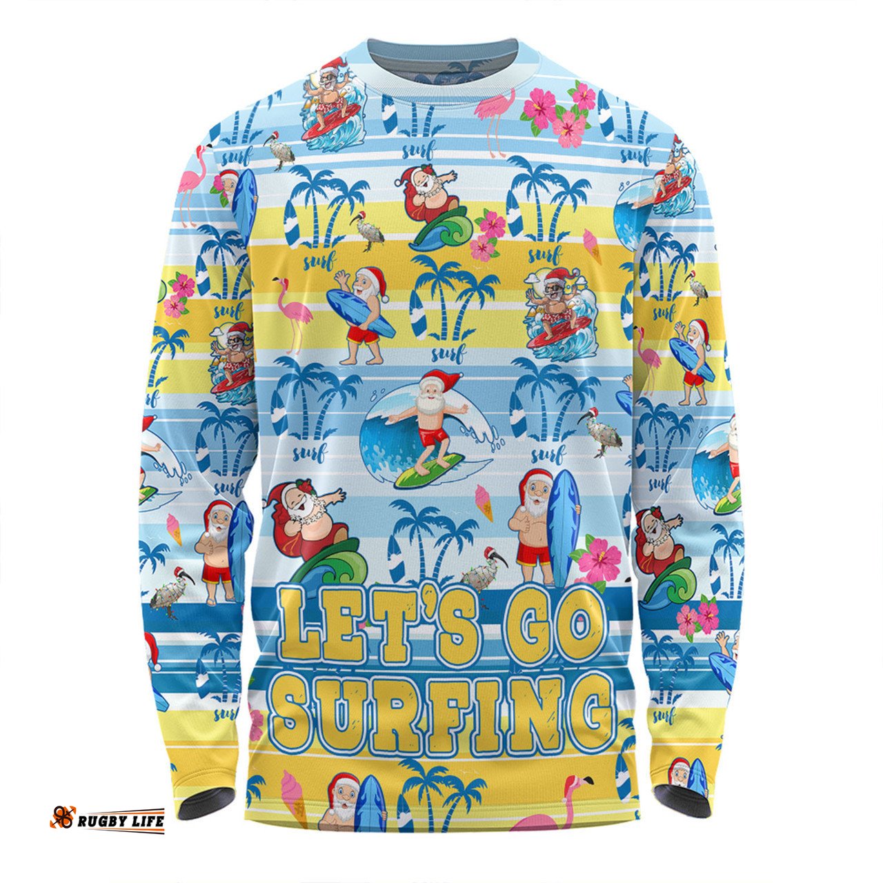 Australia Surfing Christmas Long Sleeve T-shirt - Tropical Santa Let's Go Surfing Long Sleeve T-shirt