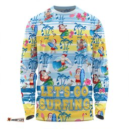 Australia Surfing Christmas Long Sleeve T-shirt - Tropical Santa Let's Go Surfing Long Sleeve T-shirt
