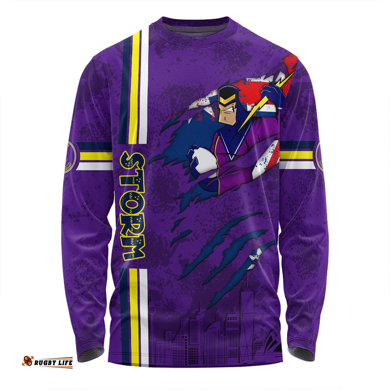 Melbourne Storm Long Sleeve T-shirt - Happy Australia Day Flag Scratch Style
