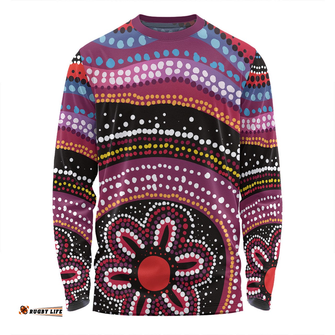 Australia Dot Painting Inspired Aboriginal Long Sleeve T-shirt - Aboriginal Color Dot Inspired Long Sleeve T-shirt