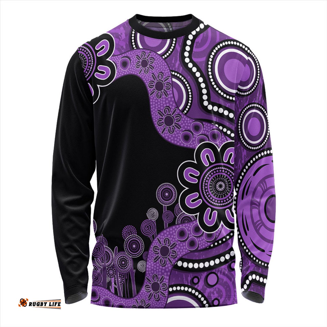 Australia Long Sleeve T-shirt Aboriginal Indigenous Dot Painting Purple