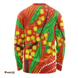 Australia Aboriginal Long Sleeve T-shirt - Aboriginal Dot Art Of Australian Yellow Wattle Painting Long Sleeve T-shirt